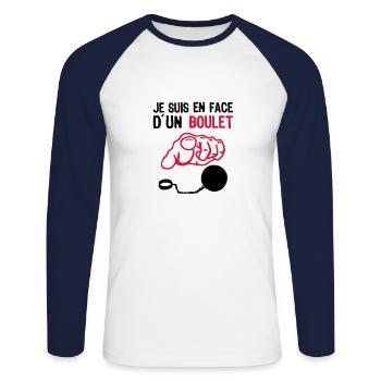 je suis face boulet insulte2 doigt point - T-shirt baseball manches longues Homme - blanc/marine - Devant - Nik (191cm)