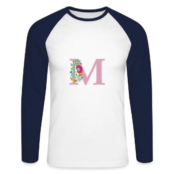 flower 12 red with m - Unisex Long Sleeve Baseball T-Shirt - white/navy - Front - Nik (191cm)