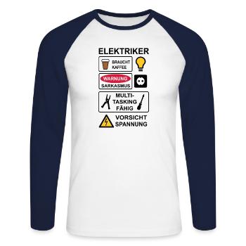 Électriciens - T-shirt baseball manches longues Homme - blanc/marine - Devant - Nik (191cm)