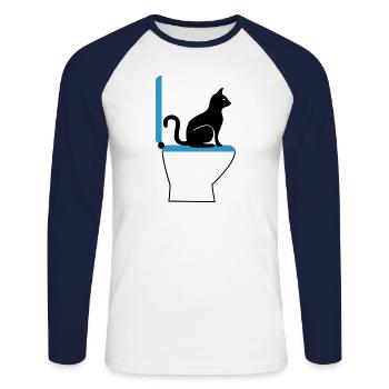 Bac à litière bleu - cadeau pour les amis des chats - T-shirt baseball manches longues Homme - blanc/marine - Devant - Nik (191cm)