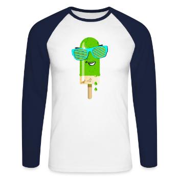 Eis am Stiel Sommerhitze coole Sonnenbrille lecker - Unisex Baseballshirt langarm - Weiß/Navy - Vorne - Nik (191cm)