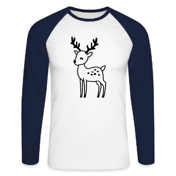 renne de noel - T-shirt baseball manches longues Homme - blanc/marine - Devant - Nik (191cm)