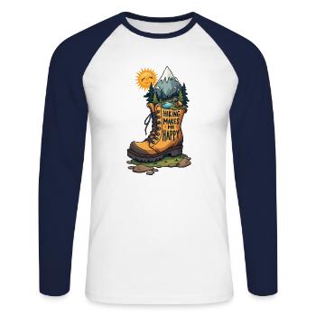 La randonnée me rend heureux - T-shirt baseball manches longues Homme - blanc/marine - Devant - Nik (191cm)