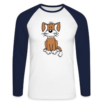 chien assis mignon petit chiot heureux animal de compagnie - T-shirt baseball manches longues Homme - blanc/marine - Devant - Nik (191cm)