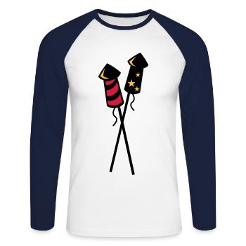 Fusées de feux d'artifice du nouvel an - Feu d'artifice du nouvel an - T-shirt baseball manches longues Homme - blanc/marine - Devant - Nik (191cm)