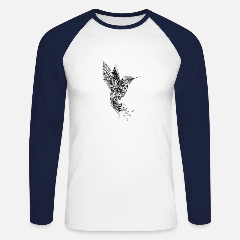 Großer Design-Kolibri - Unisex Baseballshirt langarm - Weiß/Navy