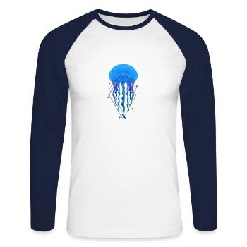 Méduse feu méduse - T-shirt baseball manches longues Homme - blanc/marine - Devant - Nik (191cm)