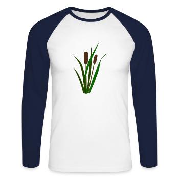 Cattails tube de roseau rive plante étang étang - T-shirt baseball manches longues Homme - blanc/marine - Devant - Nik (191cm)
