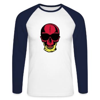 tete de mort crane halloween dessin lune - T-shirt baseball manches longues Homme - blanc/marine - Devant - Nik (191cm)