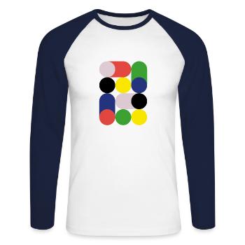 Bauhaus design - Unisex Long Sleeve Baseball T-Shirt - white/navy - Front - Nik (191cm)