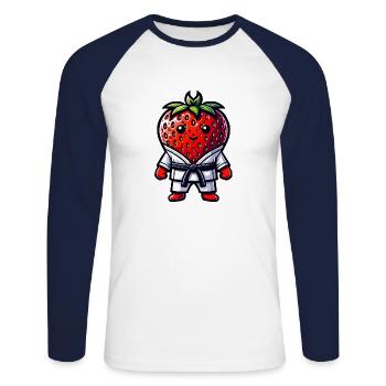 Karatéka aux fraises : Force et plaisir combinés - T-shirt baseball manches longues Homme - blanc/marine - Devant - Nik (191cm)