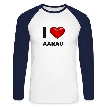 J’aime Aarau - T-shirt baseball manches longues Homme - blanc/marine - Devant - Nik (191cm)
