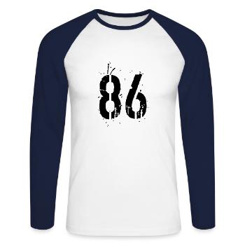 Number 86 - Unisex Long Sleeve Baseball T-Shirt - white/navy - Front - Nik (191cm)