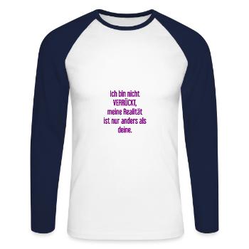 I'm not crazy – my reality is different - Unisex Long Sleeve Baseball T-Shirt - white/navy - Front - Nik (191cm)