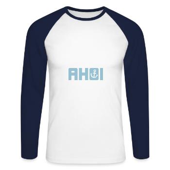 Ahoi Anker Meer Kapitän Küste Nordsee Hamburg Fan - Unisex Baseballshirt langarm - Weiß/Navy - Vorne - Nik (191cm)