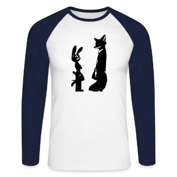 Rabbit and Fox Black in Mr. Mrs. style Schwartz - Unisex Long Sleeve Baseball T-Shirt - white/navy - Front - Nik (191cm)