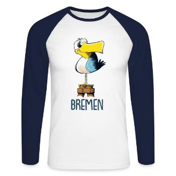 lustige Moewe aus Bremen - Unisex Baseballshirt langarm - Weiß/Navy - Vorne - Nik (191cm)