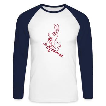 Skitour Hase - Unisex Baseballshirt langarm - Weiß/Navy - Vorne - Nik (191cm)