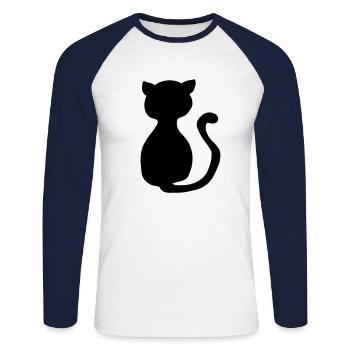 Chat noir - T-shirt baseball manches longues Homme - blanc/marine - Devant - Nik (191cm)