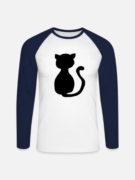 Chat noir - T-shirt baseball manches longues Homme - blanc/marine