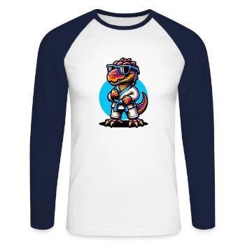 Cooler Karate Dino mit Sonnenbrille - Unisex Baseballshirt langarm - Weiß/Navy - Vorne - Nik (191cm)