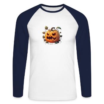 Pumpkin Head - Unisex Long Sleeve Baseball T-Shirt - white/navy - Front - Nik (191cm)