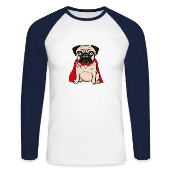 Pug pug superhero dog - Unisex Long Sleeve Baseball T-Shirt - white/navy - Front - Nik (191cm)
