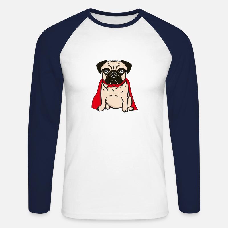 Mops Pug Superhero Hund - Unisex Baseballshirt langarm - Weiß/Navy