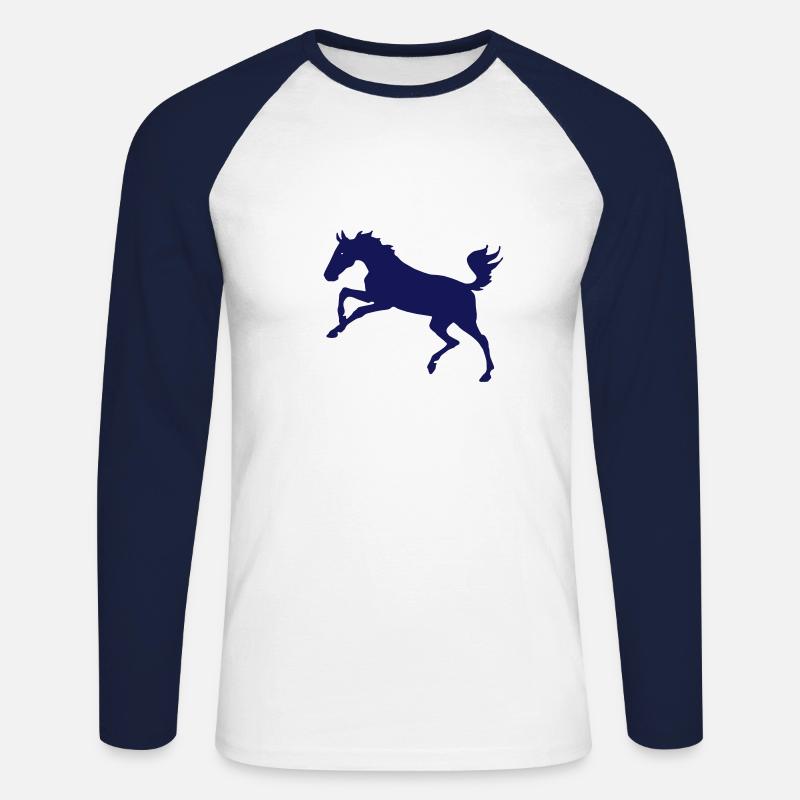 Springendes Pferd - Unisex Baseballshirt langarm - Weiß/Navy