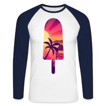 Paysage Marin Asiatique Silhouette Bâtonnet Glacé - T-shirt baseball manches longues Homme - blanc/marine - Devant - Nik (191cm)