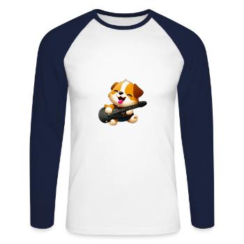 Guitariste de chien - T-shirt baseball manches longues Homme - blanc/marine - Devant - Nik (191cm)