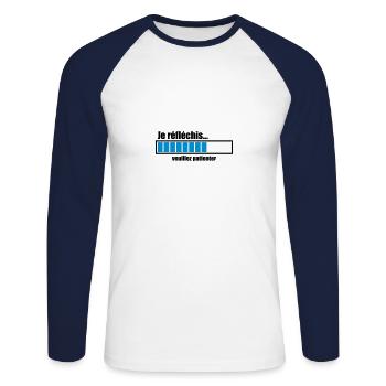 je réfléchis veuillez patienter - T-shirt baseball manches longues Homme - blanc/marine - Devant - Nik (191cm)
