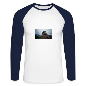 Aigle royal sur paysage montagneux - T-shirt baseball manches longues Homme - blanc/marine - Devant - Nik (191cm)