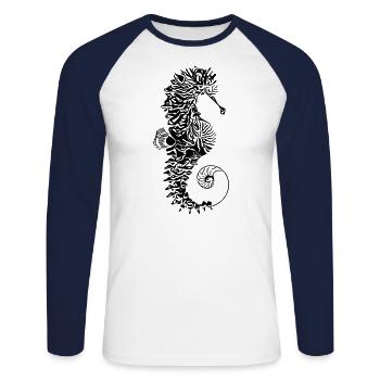 Hippocampe - T-shirt baseball manches longues Homme - blanc/marine - Devant - Nik (191cm)