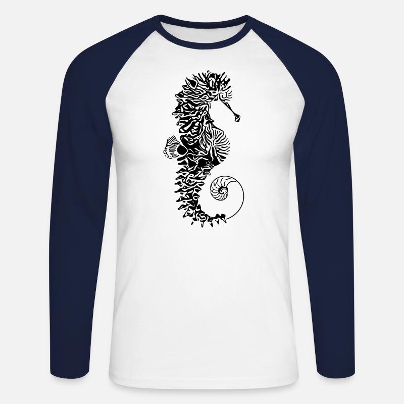 Seepferd - Unisex Baseballshirt langarm - Weiß/Navy
