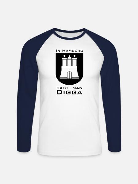 Hambourg Digga - T-shirt baseball manches longues Homme - blanc/marine