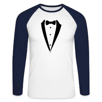 bow tie costume - Unisex Long Sleeve Baseball T-Shirt - white/navy - Front - Nik (191cm)