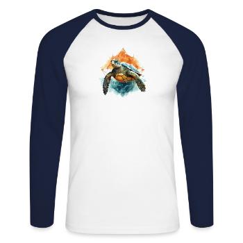 Abstract Nature: Evil Eye of the Turtle - Unisex Long Sleeve Baseball T-Shirt - white/navy - Front - Nik (191cm)