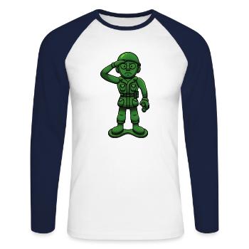 Soldat militaire vert Toy Sergeant saluant - T-shirt baseball manches longues Homme - blanc/marine - Devant - Nik (191cm)