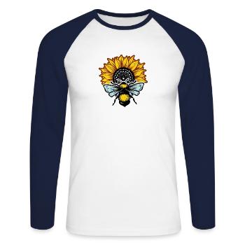 Tournesol et abeilles - T-shirt baseball manches longues Homme - blanc/marine - Devant - Nik (191cm)
