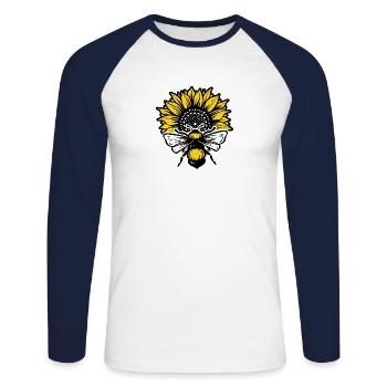 Tournesol et abeilles noir et jaune - T-shirt baseball manches longues Homme - blanc/marine - Devant - Nik (191cm)