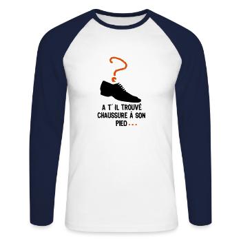 trouve chaussure pied 2mariage amour humour - T-shirt baseball manches longues Homme - blanc/marine - Devant - Nik (191cm)