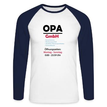 opa gmbh 02 - Unisex Baseballshirt langarm - Weiß/Navy - Vorne - Nik (191cm)