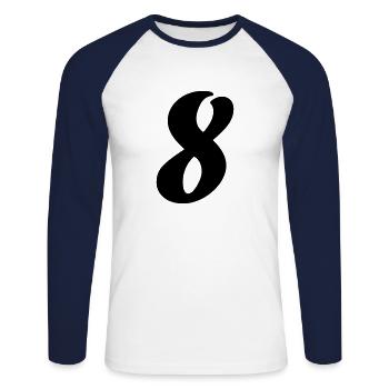 8 - Unisex Baseballshirt langarm - Weiß/Navy - Vorne - Nik (191cm)
