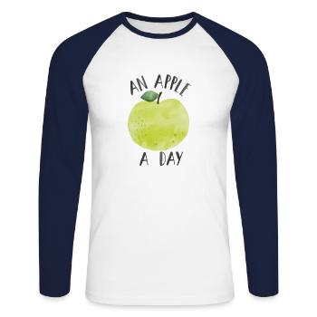on apple a day - Unisex Long Sleeve Baseball T-Shirt - white/navy - Front - Nik (191cm)