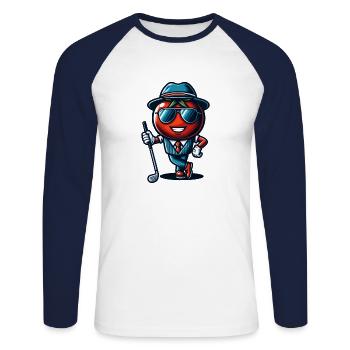 Funny golf tomato in a cool suit with - Unisex Long Sleeve Baseball T-Shirt - white/navy - Front - Nik (191cm)