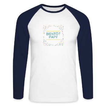 Bientôt papy - T-shirt baseball manches longues Homme - blanc/marine - Devant - Nik (191cm)