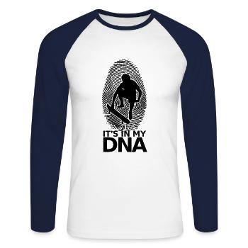 Skateboarder DNA Skateboard Skater Skate Skateing - T-shirt baseball manches longues Homme - blanc/marine - Devant - Nik (191cm)