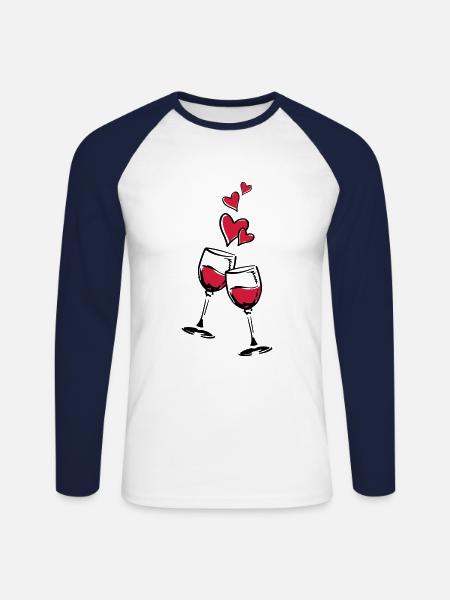 red wine heart - Unisex Long Sleeve Baseball T-Shirt - white/navy