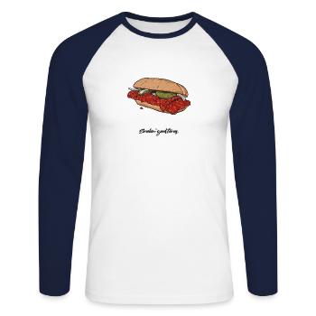 BBQ // Illustration - Unisex Long Sleeve Baseball T-Shirt - white/navy - Front - Nik (191cm)